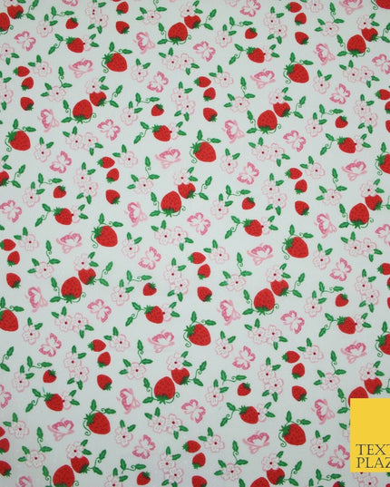 Strawberry Butterfly Ditsy Flower Printed Poly Cotton Fabric Polycotton Mask 45"