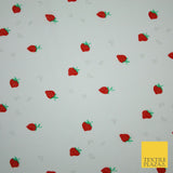 White Red Strawberry Flower Heart Printed Poly Cotton Fabric Polycotton Mask 45"