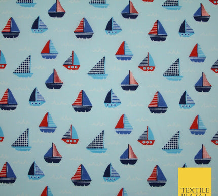Nautical Sailing Boat Sailor Sea Printed Poly Cotton Fabric Polycotton Mask 45"