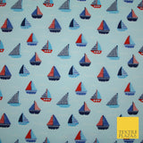 Nautical Sailing Boat Sailor Sea Printed Poly Cotton Fabric Polycotton Mask 45"