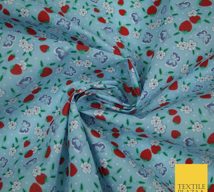 Strawberry Butterfly Ditsy Flower Printed Poly Cotton Fabric Polycotton Mask 45"
