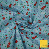 Strawberry Butterfly Ditsy Flower Printed Poly Cotton Fabric Polycotton Mask 45"