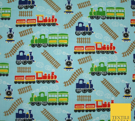 Choo Choo Steam Train Railway Printed Poly Cotton Fabric Polycotton Kid Mask 45"