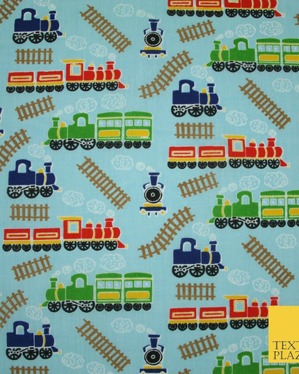 Choo Choo Steam Train Railway Printed Poly Cotton Fabric Polycotton Kid Mask 45"