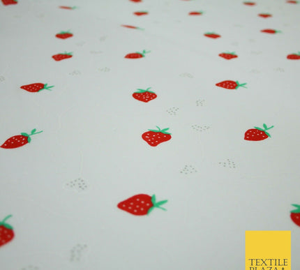 White Red Strawberry Flower Heart Printed Poly Cotton Fabric Polycotton Mask 45"