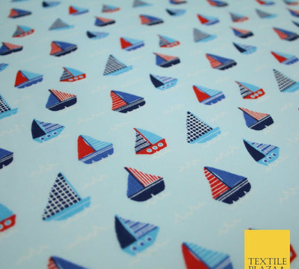 Nautical Sailing Boat Sailor Sea Printed Poly Cotton Fabric Polycotton Mask 45"