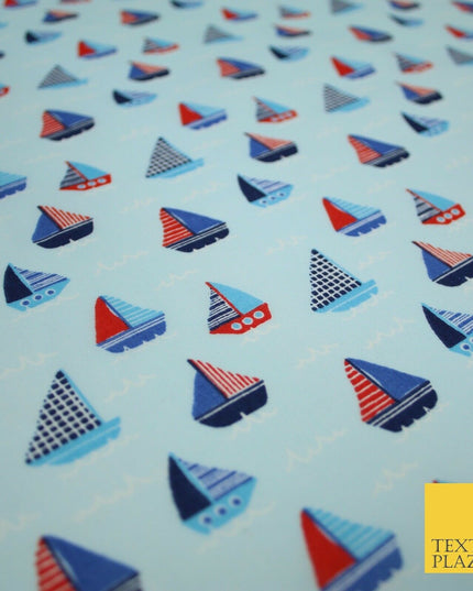 Nautical Sailing Boat Sailor Sea Printed Poly Cotton Fabric Polycotton Mask 45"