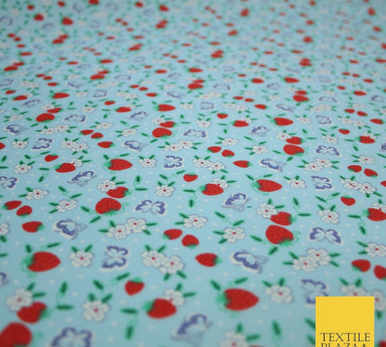 Strawberry Butterfly Ditsy Flower Printed Poly Cotton Fabric Polycotton Mask 45"