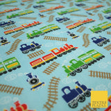 Choo Choo Steam Train Railway Printed Poly Cotton Fabric Polycotton Kid Mask 45"