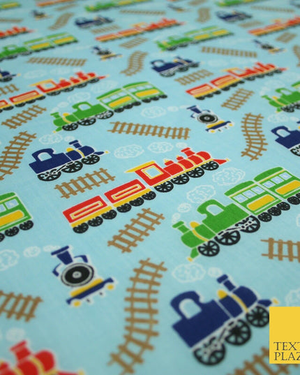 Choo Choo Steam Train Railway Printed Poly Cotton Fabric Polycotton Kid Mask 45"