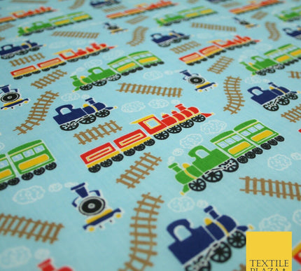 Choo Choo Steam Train Railway Printed Poly Cotton Fabric Polycotton Kid Mask 45"