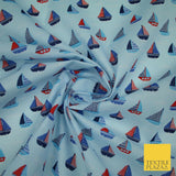 Nautical Sailing Boat Sailor Sea Printed Poly Cotton Fabric Polycotton Mask 45"