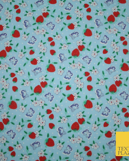 Strawberry Butterfly Ditsy Flower Printed Poly Cotton Fabric Polycotton Mask 45"