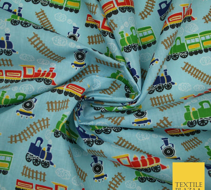 Choo Choo Steam Train Railway Printed Poly Cotton Fabric Polycotton Kid Mask 45"