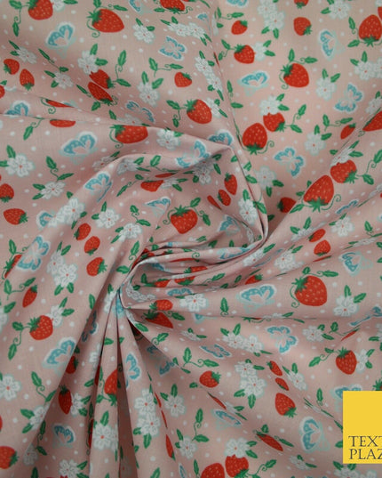 Strawberry Butterfly Ditsy Flower Printed Poly Cotton Fabric Polycotton Mask 45"