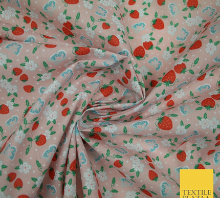 Strawberry Butterfly Ditsy Flower Printed Poly Cotton Fabric Polycotton Mask 45"