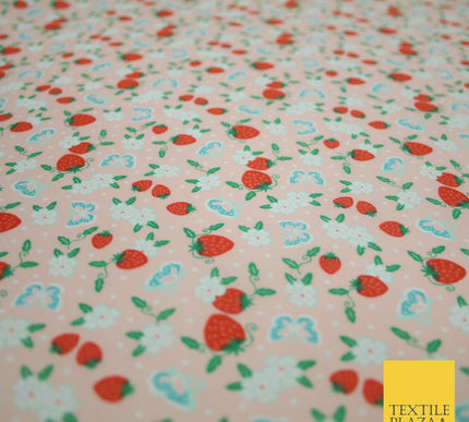 Strawberry Butterfly Ditsy Flower Printed Poly Cotton Fabric Polycotton Mask 45"