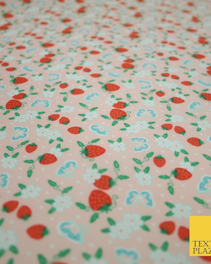 Strawberry Butterfly Ditsy Flower Printed Poly Cotton Fabric Polycotton Mask 45"