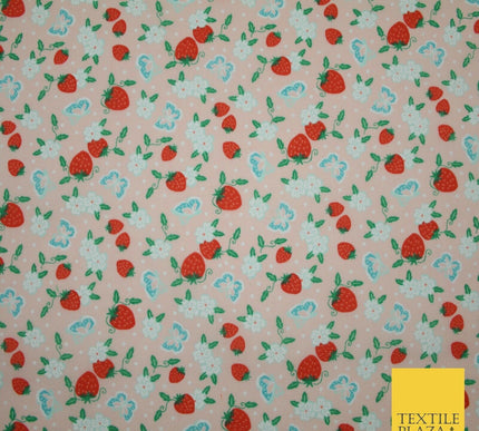 Strawberry Butterfly Ditsy Flower Printed Poly Cotton Fabric Polycotton Mask 45"