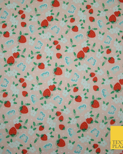 Strawberry Butterfly Ditsy Flower Printed Poly Cotton Fabric Polycotton Mask 45"