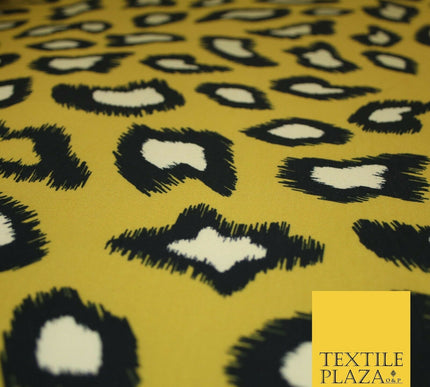 Ochre Gold Leopard Animal Print Printed Stretch Jersey Fabric Dress Craft 3811