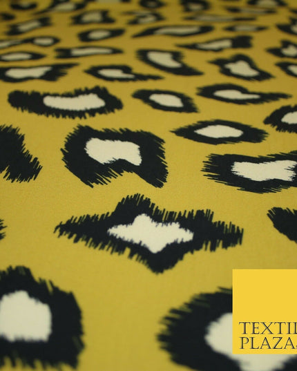 Ochre Gold Leopard Animal Print Printed Stretch Jersey Fabric Dress Craft 3811