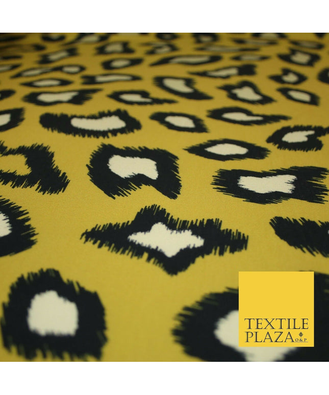 Ochre Gold Leopard Animal Print Printed Stretch Jersey Fabric Dress Craft 3811