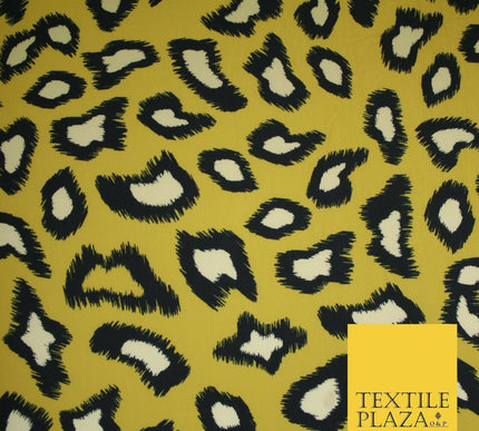 Ochre Gold Leopard Animal Print Printed Stretch Jersey Fabric Dress Craft 3811