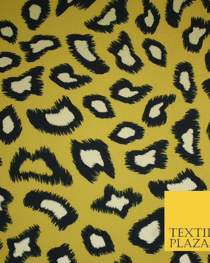 Ochre Gold Leopard Animal Print Printed Stretch Jersey Fabric Dress Craft 3811