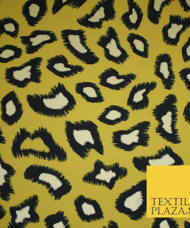 Ochre Gold Leopard Animal Print Printed Stretch Jersey Fabric Dress Craft 3811