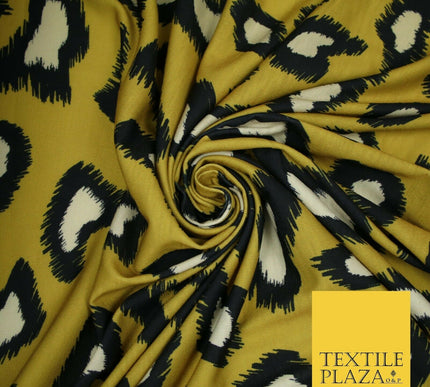 Ochre Gold Leopard Animal Print Printed Stretch Jersey Fabric Dress Craft 3811