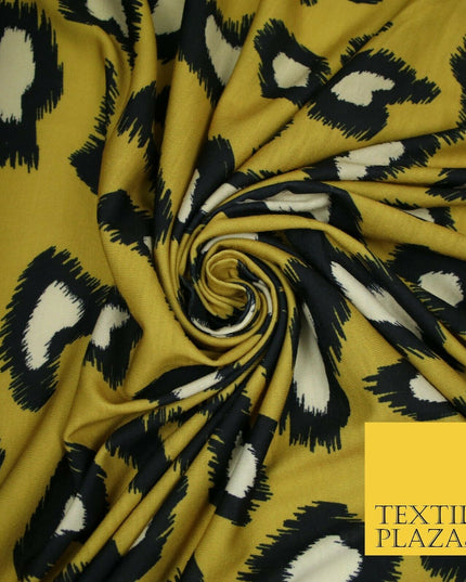 Ochre Gold Leopard Animal Print Printed Stretch Jersey Fabric Dress Craft 3811