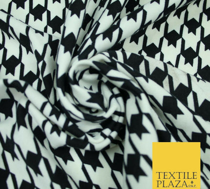 Black Cream Houndstooth Printed Ponte Roma Jersey Fabric 155cm Dress Craft 3815