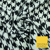 Black Cream Houndstooth Printed Ponte Roma Jersey Fabric 155cm Dress Craft 3815