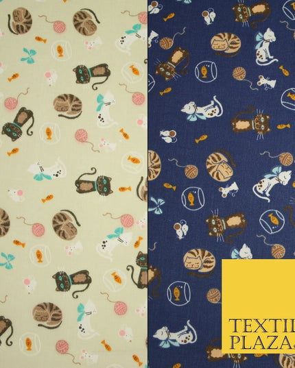 Cheeky Naughty Wild Sleepy Cat Printed Poly Cotton Fabric Polycotton Mask 45"