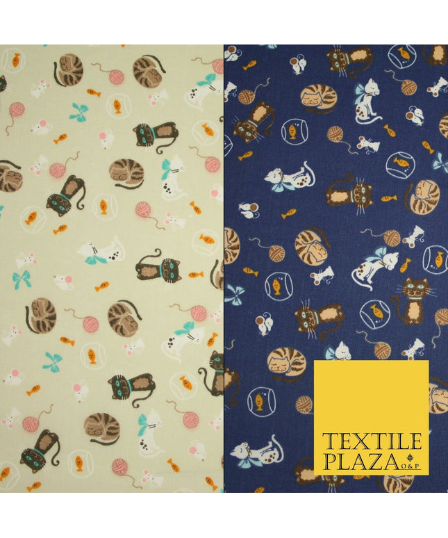 Cheeky Naughty Wild Sleepy Cat Printed Poly Cotton Fabric Polycotton Mask 45"