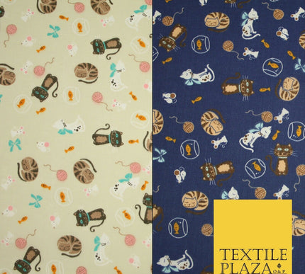 Cheeky Naughty Wild Sleepy Cat Printed Poly Cotton Fabric Polycotton Mask 45"