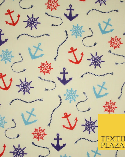 Anchor Sailor Nautical Compass Boat Printed Poly Cotton Fabric Polycotton 3793