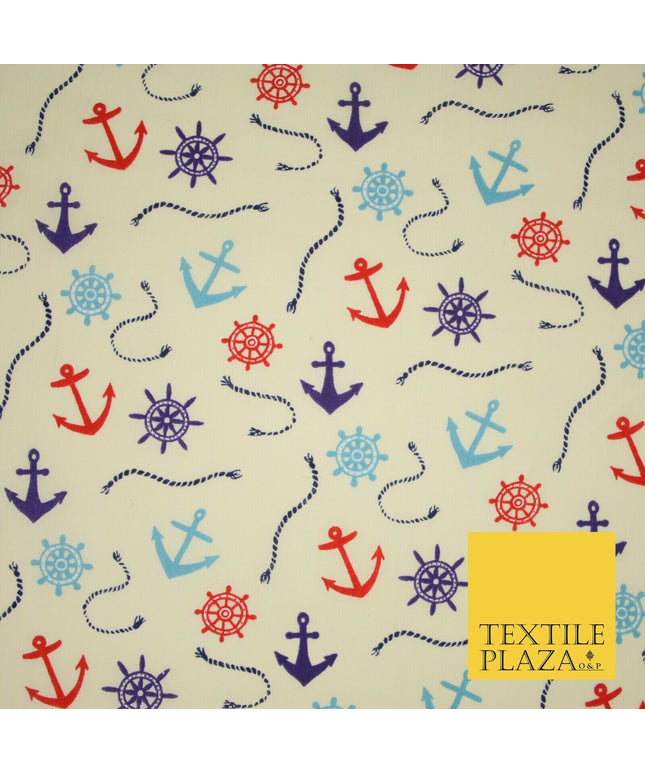 Anchor Sailor Nautical Compass Boat Printed Poly Cotton Fabric Polycotton 3793