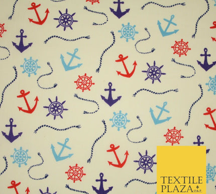 Anchor Sailor Nautical Compass Boat Printed Poly Cotton Fabric Polycotton 3793