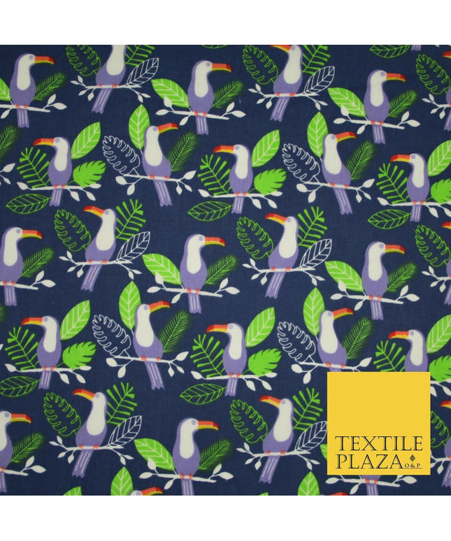 Toucan Bird Wildlife Blue Printed Poly Cotton Fabric Polycotton Kid Mask 45"3791