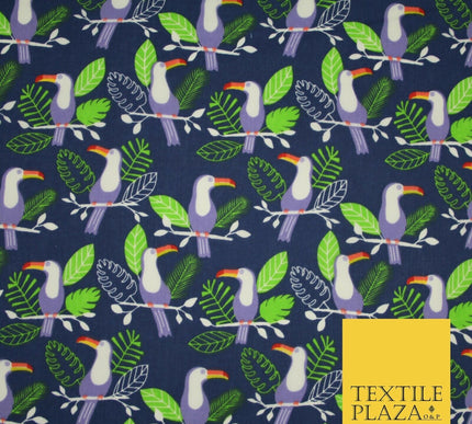 Toucan Bird Wildlife Blue Printed Poly Cotton Fabric Polycotton Kid Mask 45"3791