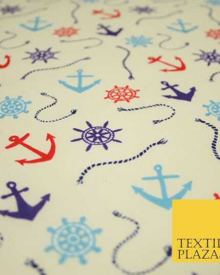 Anchor Sailor Nautical Compass Boat Printed Poly Cotton Fabric Polycotton 3793