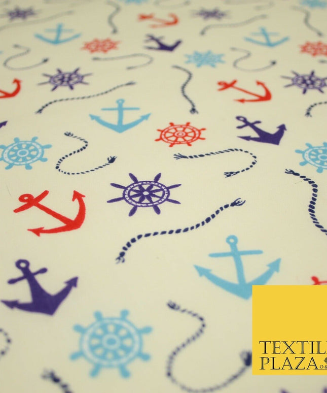 Anchor Sailor Nautical Compass Boat Printed Poly Cotton Fabric Polycotton 3793