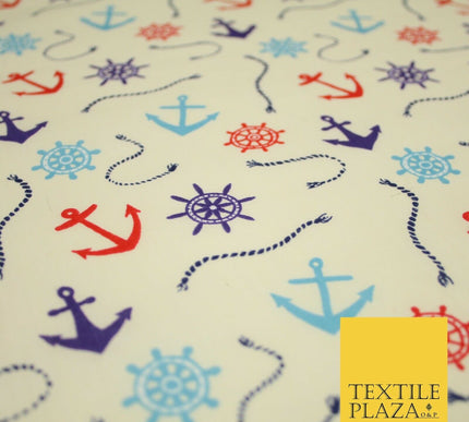 Anchor Sailor Nautical Compass Boat Printed Poly Cotton Fabric Polycotton 3793