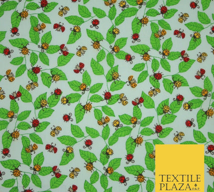 Flying Ladybird Leaf Jungle Garden Printed Poly Cotton Fabric Polycotton Mask45"