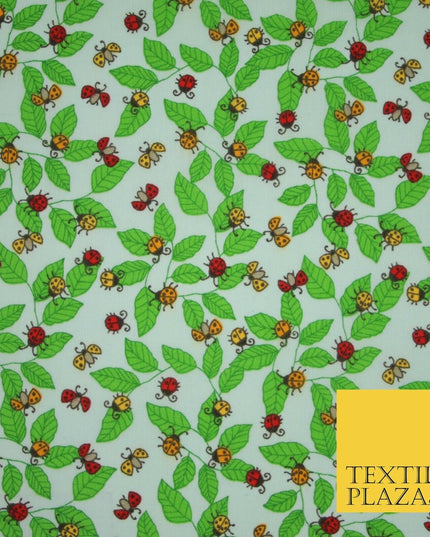 Flying Ladybird Leaf Jungle Garden Printed Poly Cotton Fabric Polycotton Mask45"