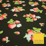 Black Red Strawberry Bunch Printed Poly Cotton Mask Fabric Polycotton 45" 3795