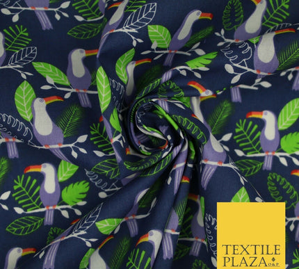 Toucan Bird Wildlife Blue Printed Poly Cotton Fabric Polycotton Kid Mask 45"3791