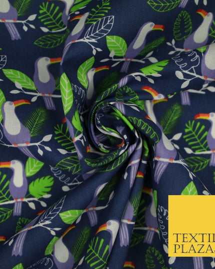 Toucan Bird Wildlife Blue Printed Poly Cotton Fabric Polycotton Kid Mask 45"3791